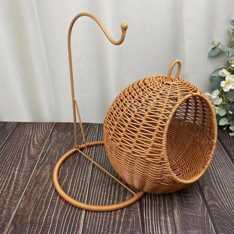 Imitation Rattan Cat Cage - Hanging Cat Nest with Semi-Enclosed Design-3