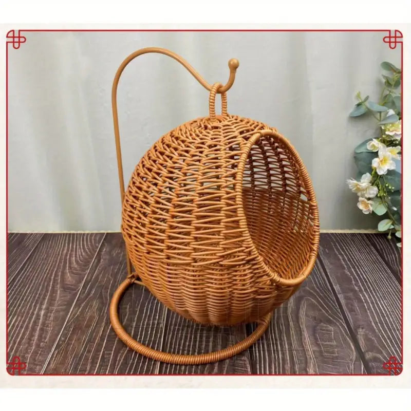 Imitation Rattan Cat Cage - Hanging Cat Nest with Semi-Enclosed Design-2