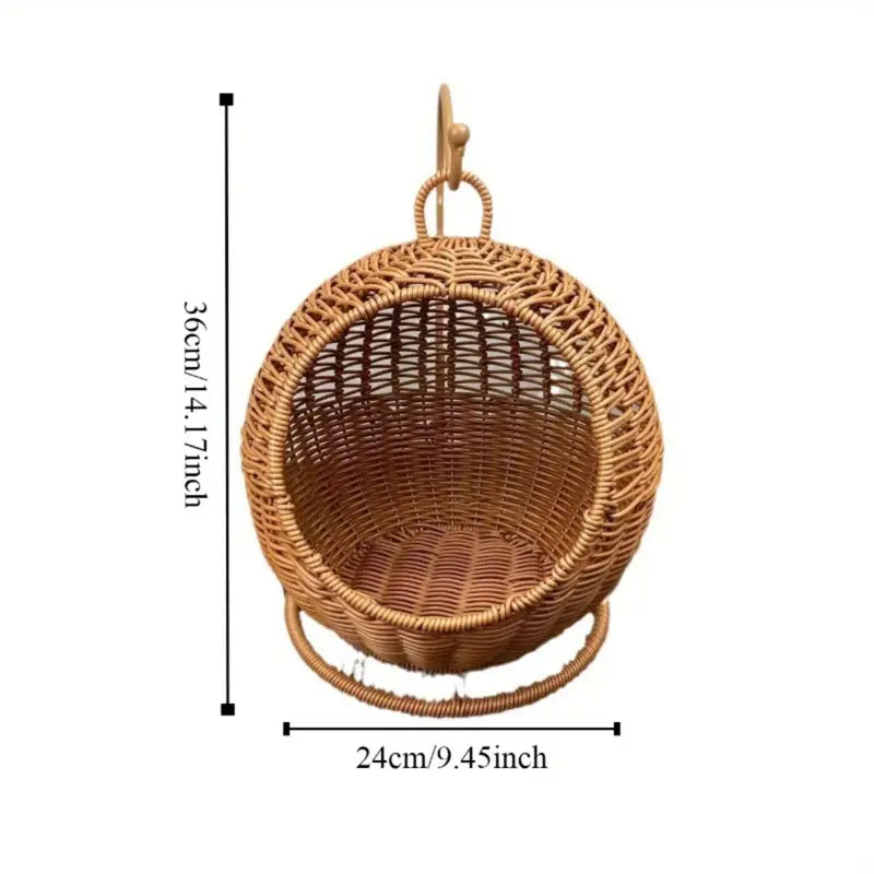 Imitation Rattan Cat Cage - Hanging Cat Nest with Semi-Enclosed Design-1