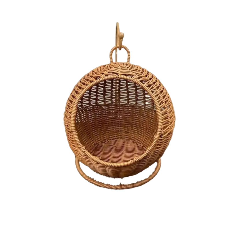 Imitation Rattan Cat Cage - Hanging Cat Nest with Semi-Enclosed Design-0